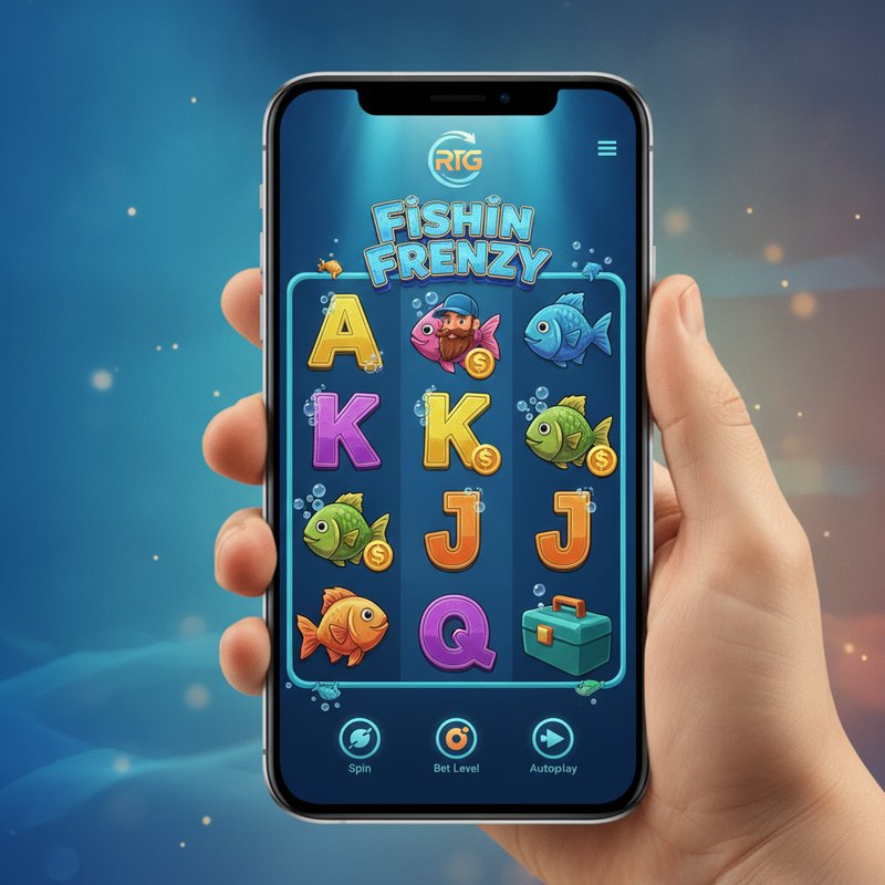 Fishin Frenzy slot by Real Time Gaming running on a mobile device in portrait orientation